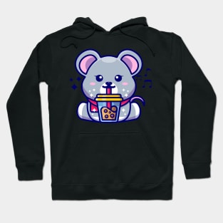 Cute mouse drinking boba milk tea cartoon Hoodie